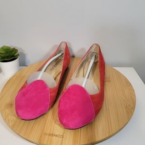 SHOES OF PREY Addie red pink suede colorblock slip on colorful ballet flats